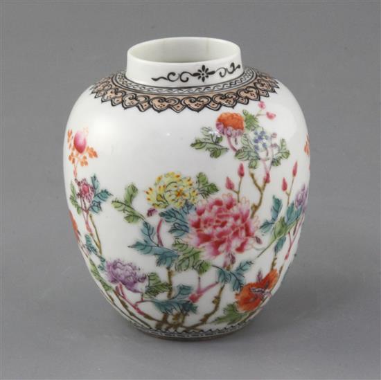 A Chinese famille rose semi-eggshell jar, Guangxu / Republic period, h. 9.8cm